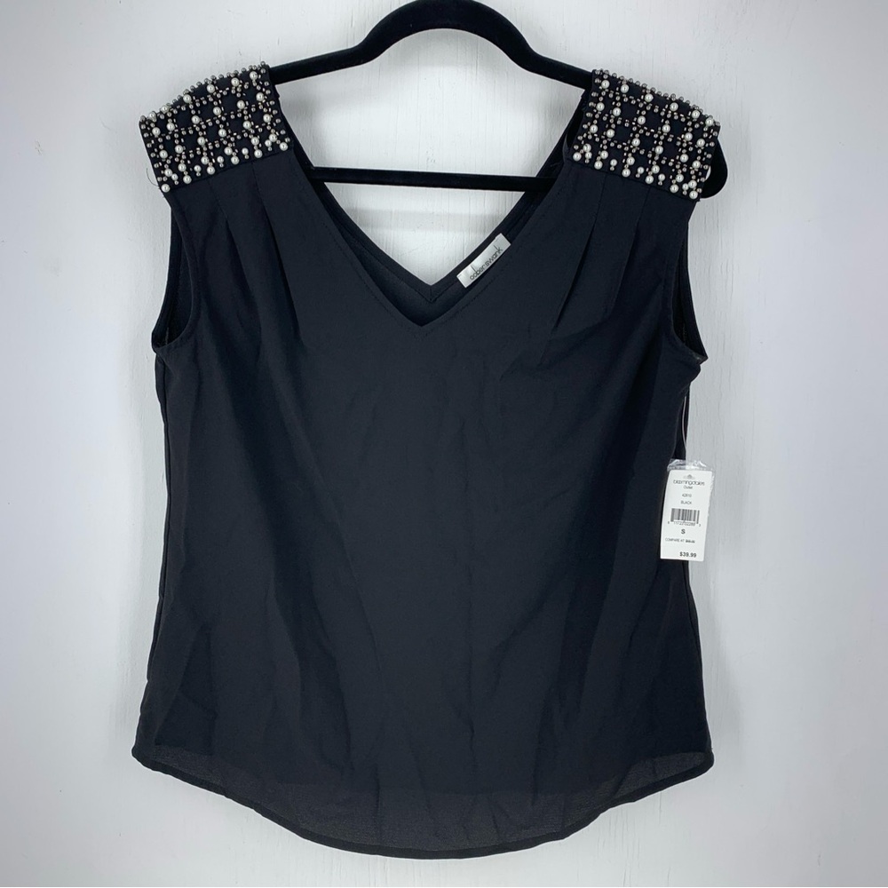 Ooberswank Womens Small Cami Tank Top‎ Bling Headed Pearls Party Night Black NEW
